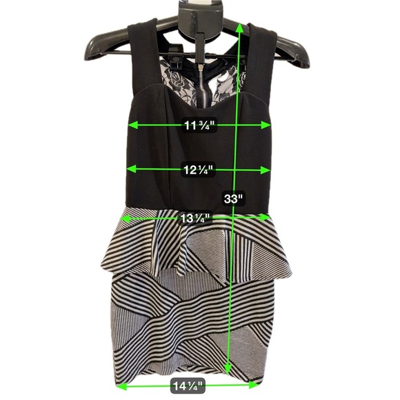 Black and White Striped Peplum Dress with Lace Back - Sleeveless - Picture 3 of 4